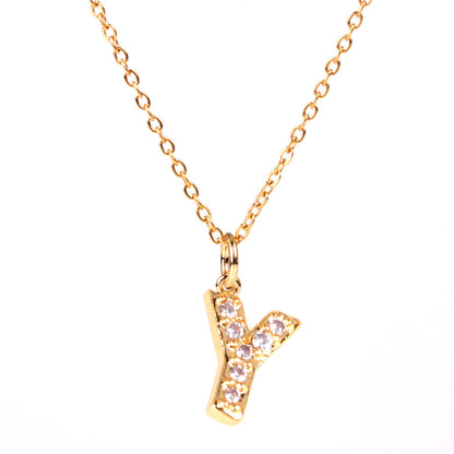 26 English Letters Pendant Necklace Diamond Inlaid Clavicle Chain