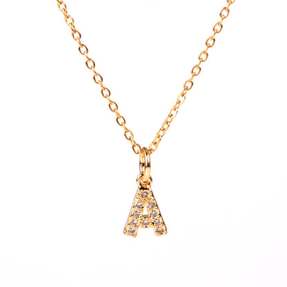 26 English Letters Pendant Necklace Diamond Inlaid Clavicle Chain