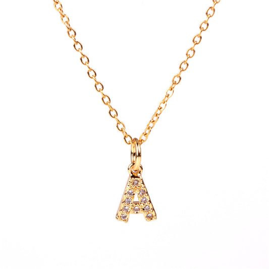 26 English Letters Pendant Necklace Diamond Inlaid Clavicle Chain