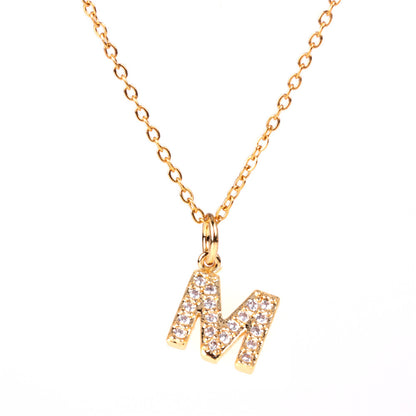 26 English Letters Pendant Necklace Diamond Inlaid Clavicle Chain